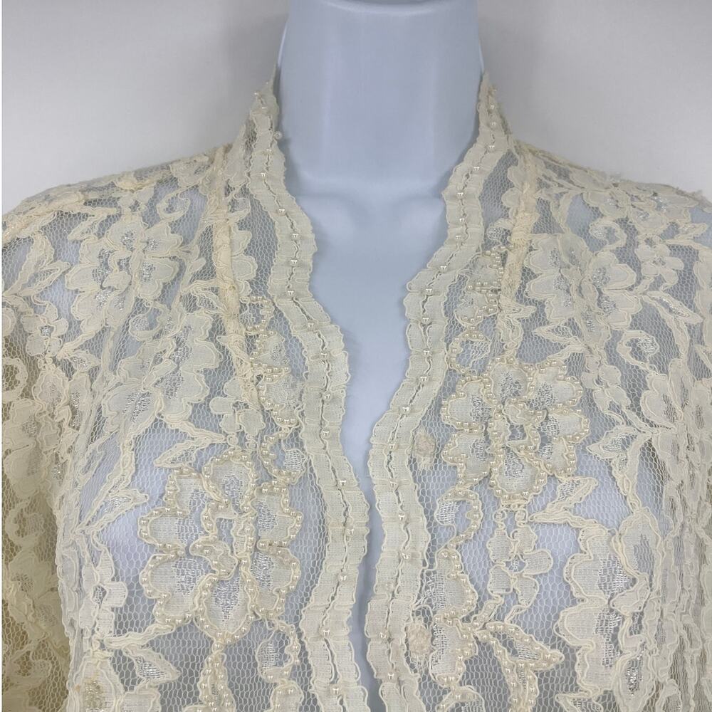 Vtg 90s Laura Ashley Lace Pearl Womens Cardigan 16 Romantic Cottagecore Bridal - Picture 3 of 10